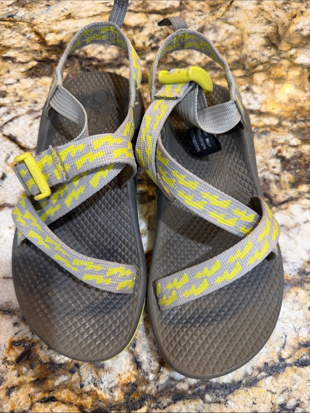 Boys Chaco Gray & Yellow Strappy Outdoor Sandals